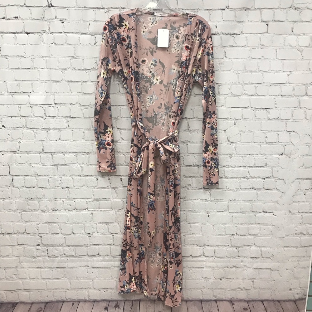 Floral Tie Waist kimono velvet feel